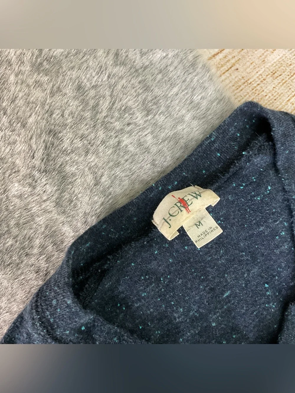 J. Crew Men's Navy Heathered Henley Knit Sweater 100% Cotton Size M